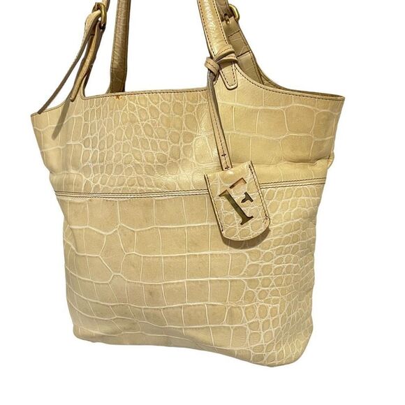 Furla Women's Crocodile Embossed Cream Shoulder Bag - Picture 2 of 11